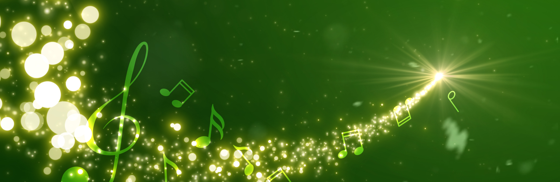 Green music notes dash across a darker green background showing immersive xmas cards with text reading "Make it musical"