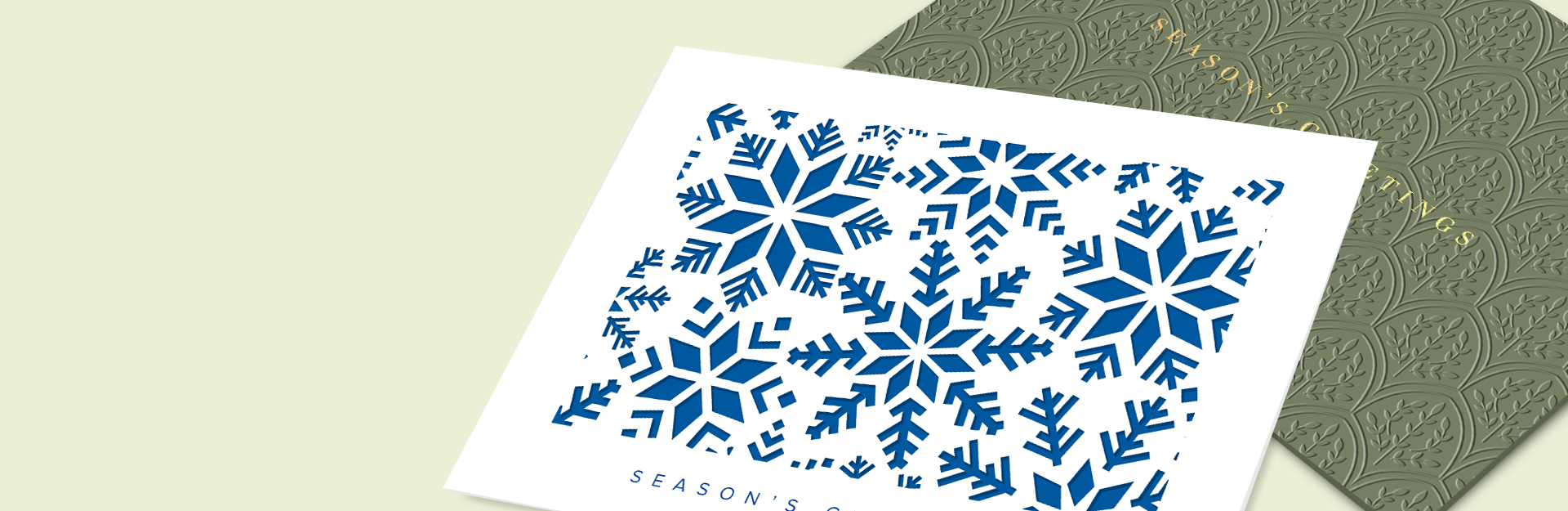 Blue and green textured high quality products at card shop for business holiday greetings